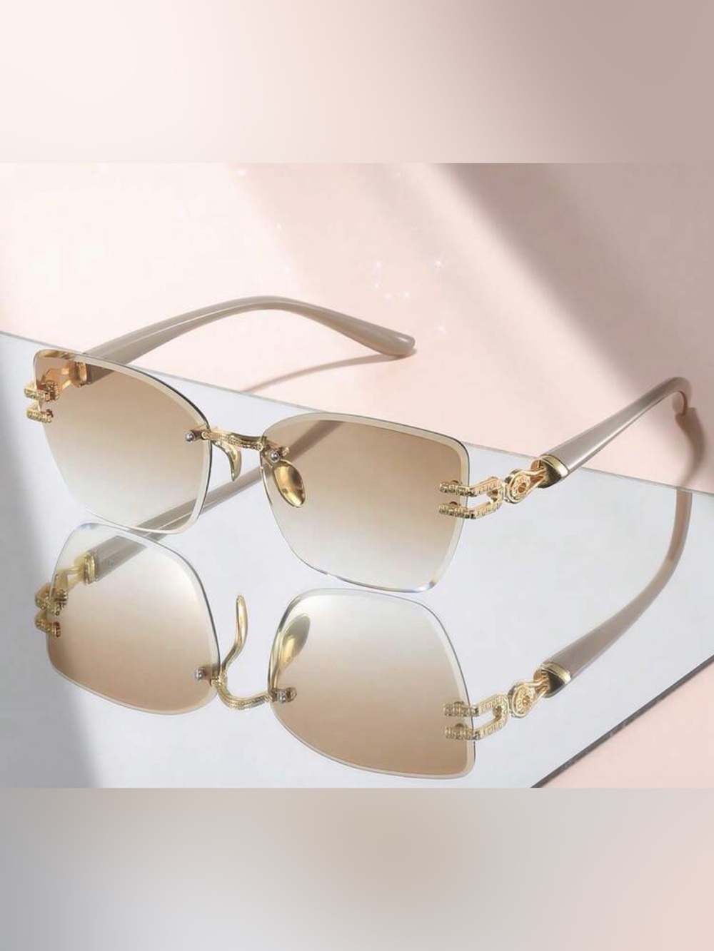 Rimless Gradient Brown Women's Sunglasses